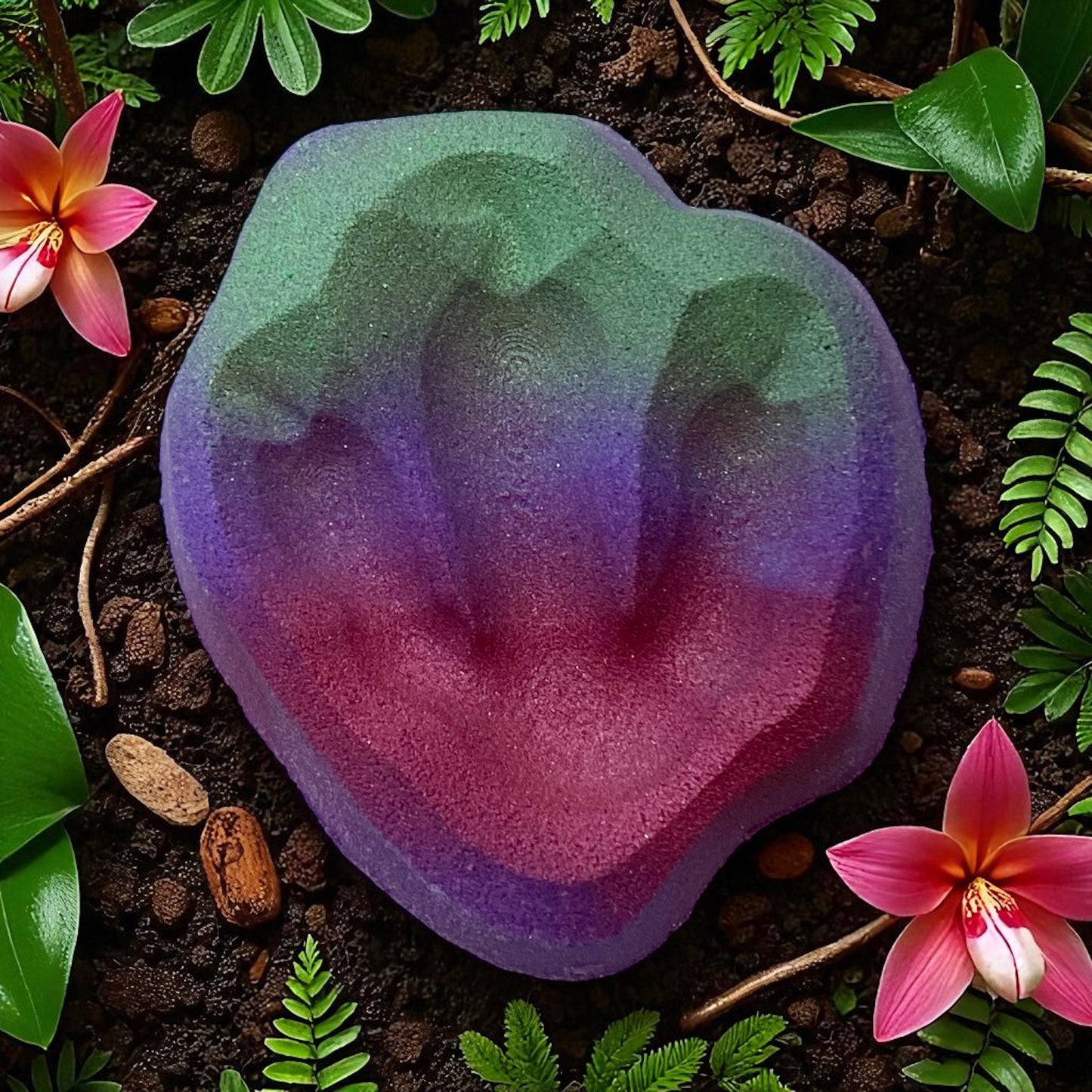 Stomp Dino toy prize bath bomb - Charming Cheshire, Pink Pomelo, Sweet Passion Fruit, Laelias Blooms, Yuzu Musk, Bamboo Wood, Palm