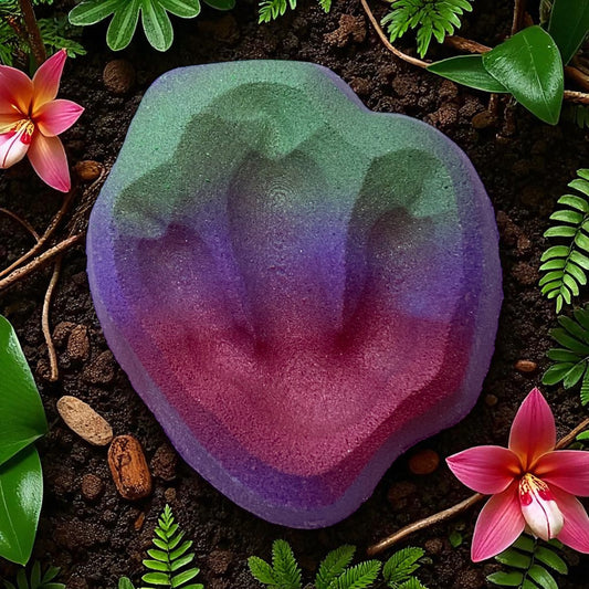 Stomp Dino toy prize bath bomb - Charming Cheshire, Pink Pomelo, Passion Fruit, Laelias, Yuzu Musk, Bamboo Wood, Palm