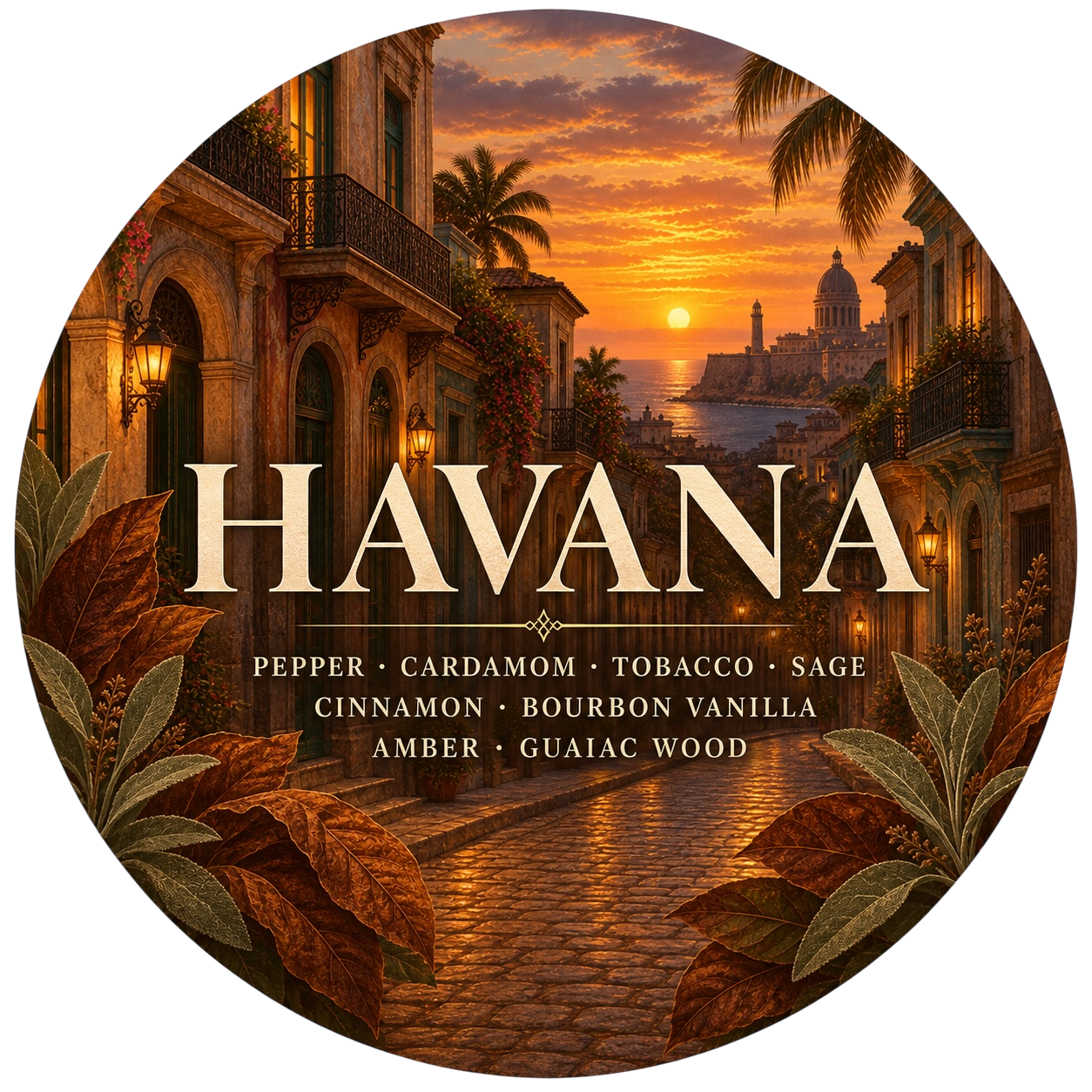 Havana - Charming Cheshires, Pepper, Cardamom, Tobacco, Sage, Cinnamon, Bourbon Vanilla, Amber, Guaiac Wood