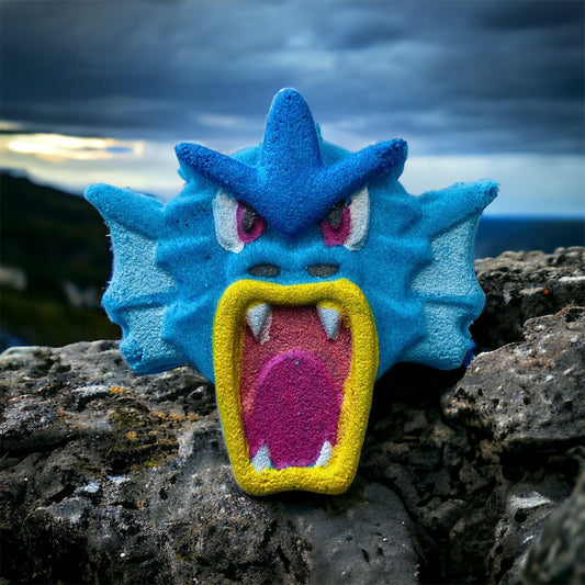 Pokémon prize Gyarados bath bomb - Charming Cheshires, orange, lemon, white jasmine, lily of the valley, geranium, musk