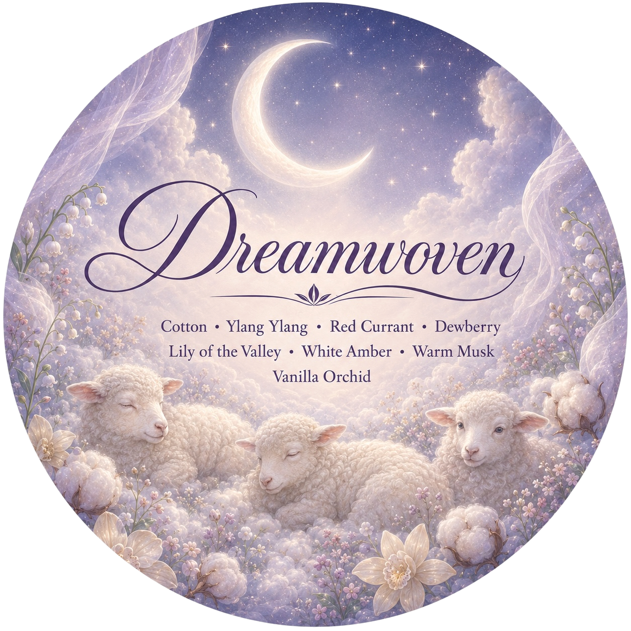 Dreamwoven - Charming Cheshires, cotton, ylang ylang, red currant, dewberry, lily of the valley, white amber, warm musk, vanilla orchid