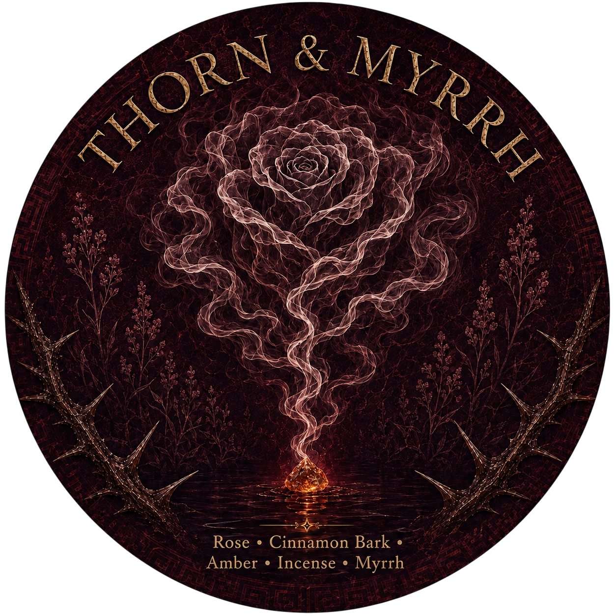Thorn and Myrrh - Charming Cheshires, Rose, Cinnamon Bark, Amber, Incense, Myrrh
