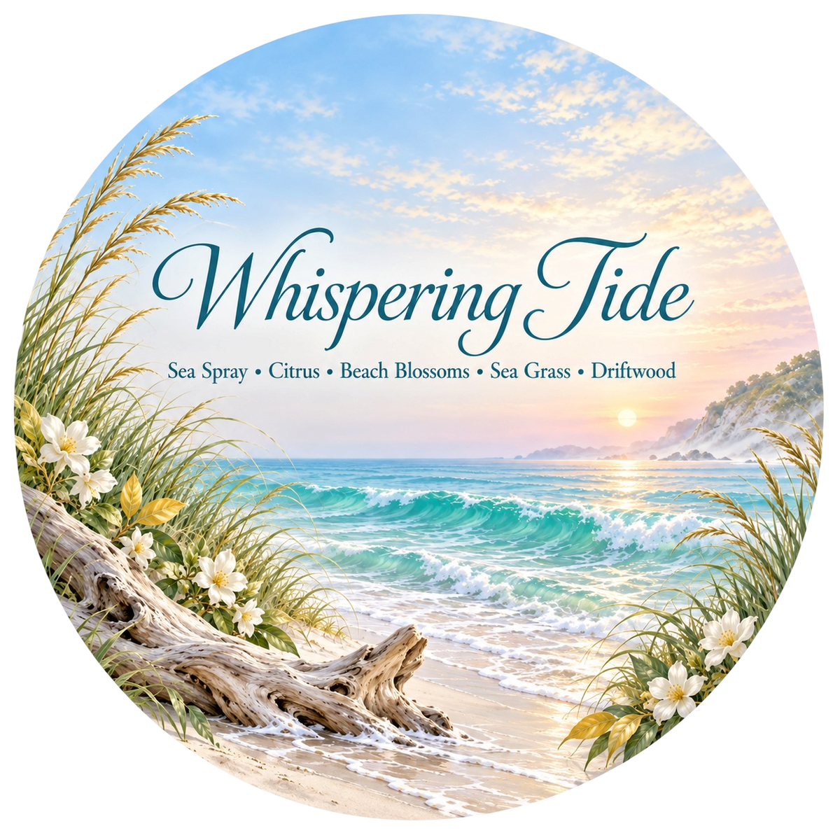 Whispering Tide - Charming Cheshires, sea spray, citrus, beach blossoms, sea grass, driftwood