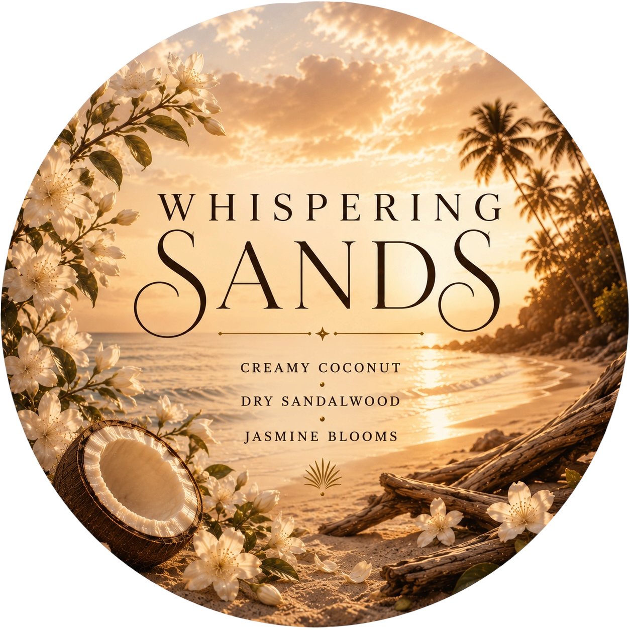 Whispering Sands - Charming Cheshires, creamy coconut, dry sandalwood, jasmine blooms