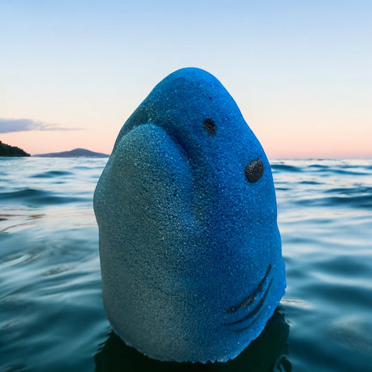 Great white shark toy prize bath bomb - Charming Cheshire, Pink Pomelo, Mandarin, Passion Fruit, Laelia blooms, Bamboo