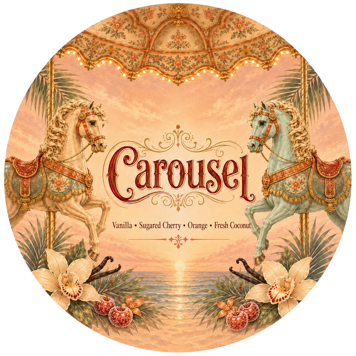 Carousel - Charming Cheshires, vanilla, sugared cherry, orange, fresh coconut
