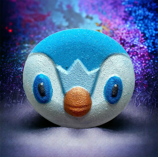 Pokémon prize Piplup bath bomb - Charming cheshires, toy, orange, lemon, white jasmine, lily of the valley, geranium, musk