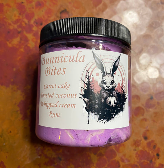 Bunnicula Bites whipped soap - charming Cheshire, carrot cake, toasted coconut, whipped cream, rum