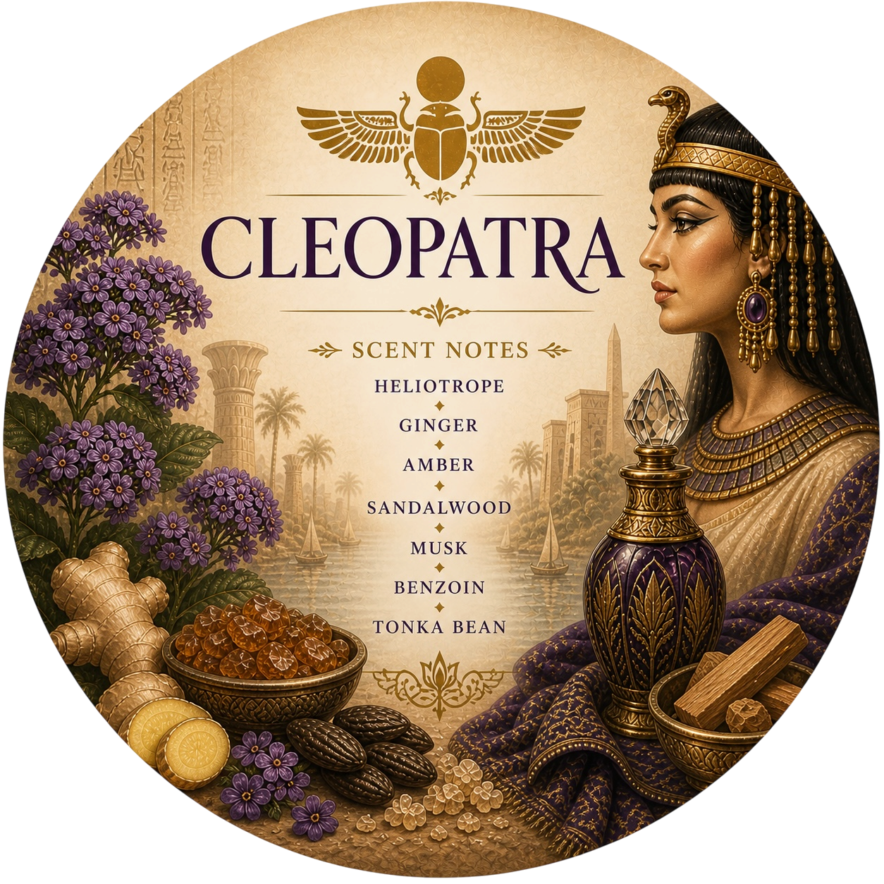 Cleopatra - Charming Cheshires, Heliotrope, Ginger, Amber, Sandalwood, Musk, Benzoin, Tonka Bean