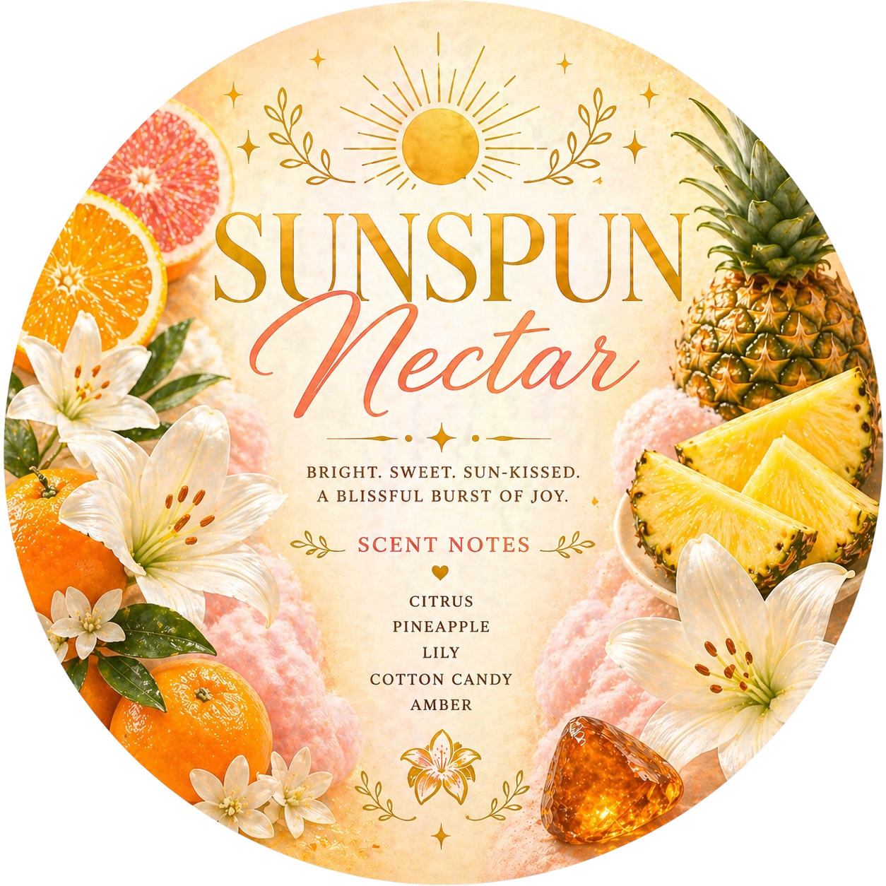 Sunspun Nectar - Charming Cheshires, citrus, pineapple, lily, cotton candy, amber