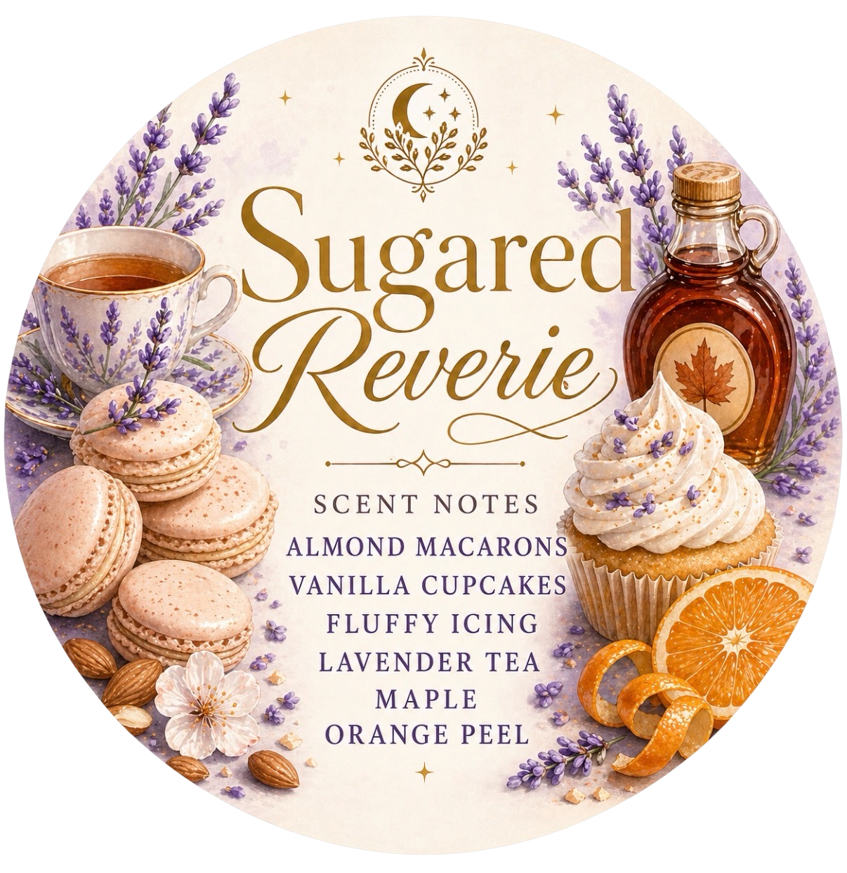 Sugared Reverie - Charming Cheshires, almond macarons, vanilla cupcakes, fluffy icing, lavender tea, maple, orange peel