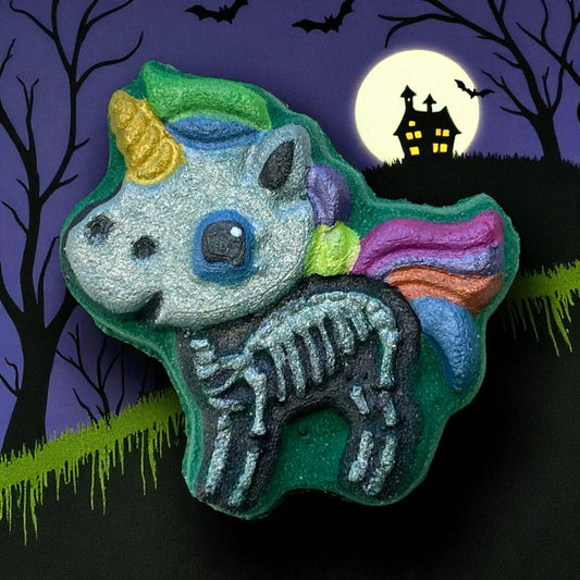 Skeleton Unicorn shoe charm prize bath bomb - Charming Cheshire, bergamot, blackberry, peony, honeysuckle, white woods, golden amber, musk