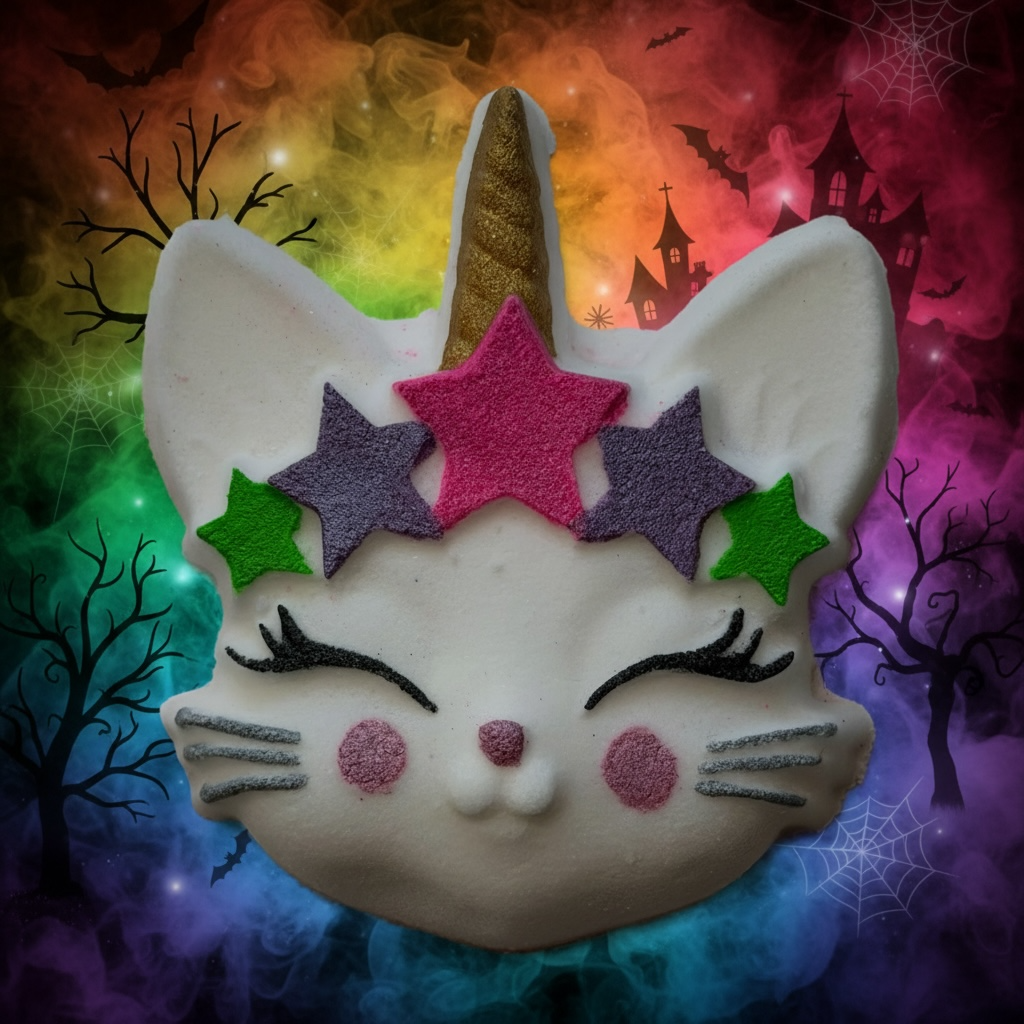 Kittycorn charm prize bath bomb - Charming Cheshire, sea spray, citrus, beach blossoms, sea grass, driftwood