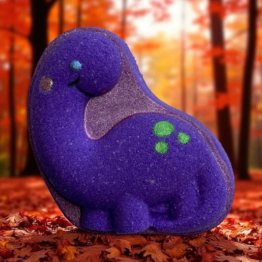 Brontosaurus buddy toy prize bath bomb - Charming Cheshire, Pink Pomelo, Sweet Passion Fruit, Laelias Blooms, Yuzu Musk, Bamboo Wood, Palm