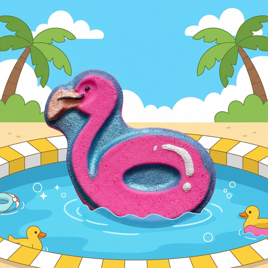 Flamingo float charm prize bath bomb - Charming Cheshire, pear, apple, nashi blossom, rose, white musk