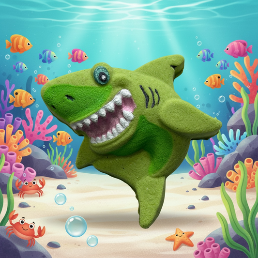 Toothy shark shoe charm prize bath bomb - Charming Cheshire, Agave nectar, grapefruit, mandarin, tangerine, lime, peach