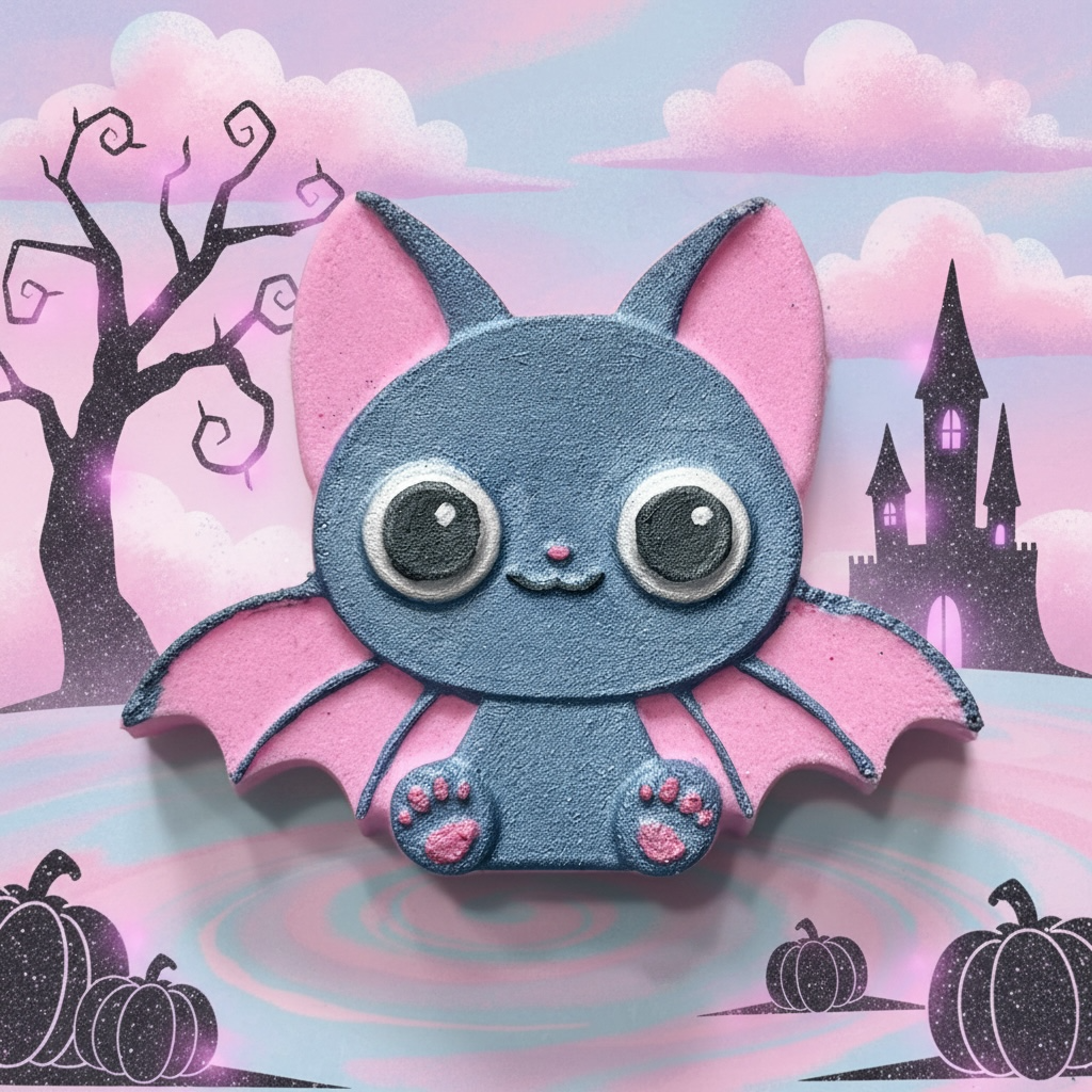 Halloween Bat shoe charm prize bath bomb - Charming Cheshire, pink bubble gum