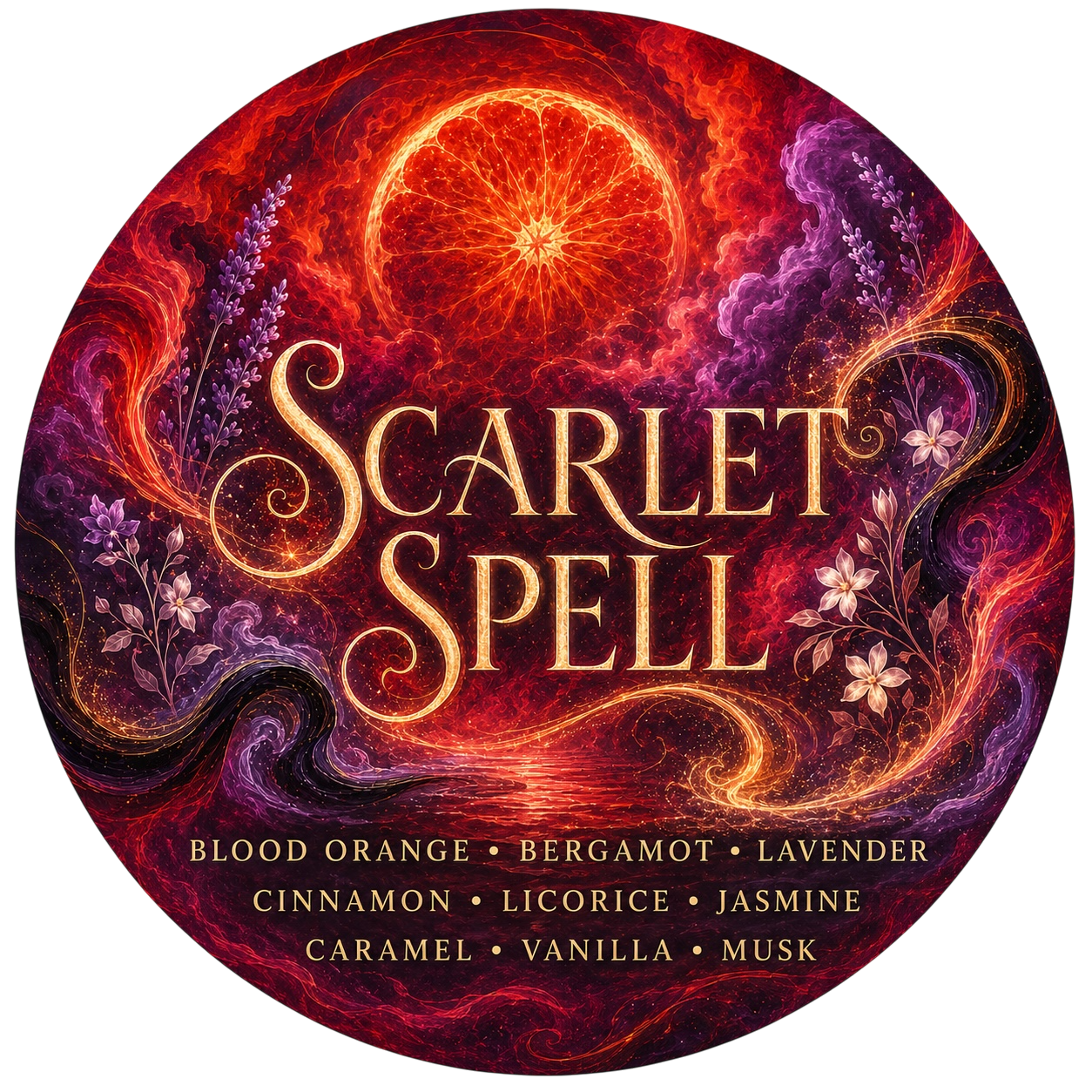 Scarlet Spell - Charming Cheshires, Blood Orange, Bergamot, Lavender, Cinnamon, Licorice, Jasmine, Caramel, Vanilla, Musk
