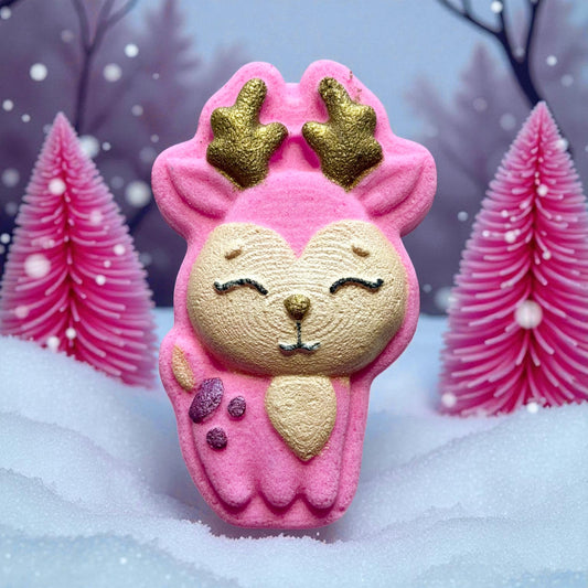 Happy deer charm prize bath bomb - Charming Cheshire, pomegranate, orange, coconut, fir, clove, tonka bean, cinnamon