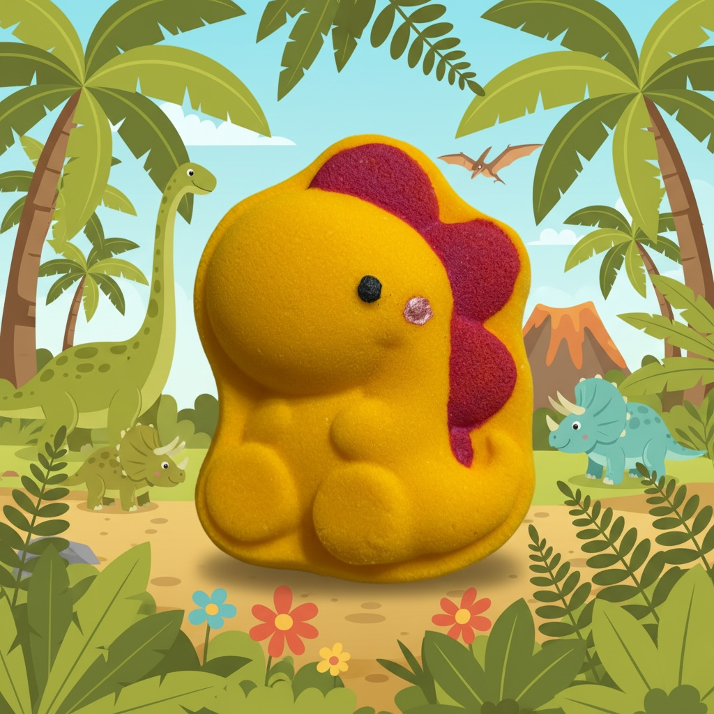 T Rex buddy toy prize bath bomb - Charming Cheshire, peach, coconut, violet, orange, vanilla, sugar
