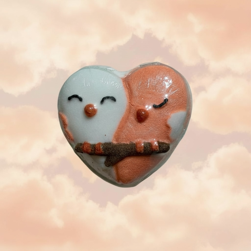 Peach Sweet heart birds charm prize bath bomb - Charming Cheshire, Tangerine, cherry, peach, strawberry, spice, florals