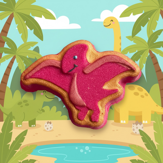Pterodactyl buddy toy prize bath bomb - Charming Cheshire, creamy coconut