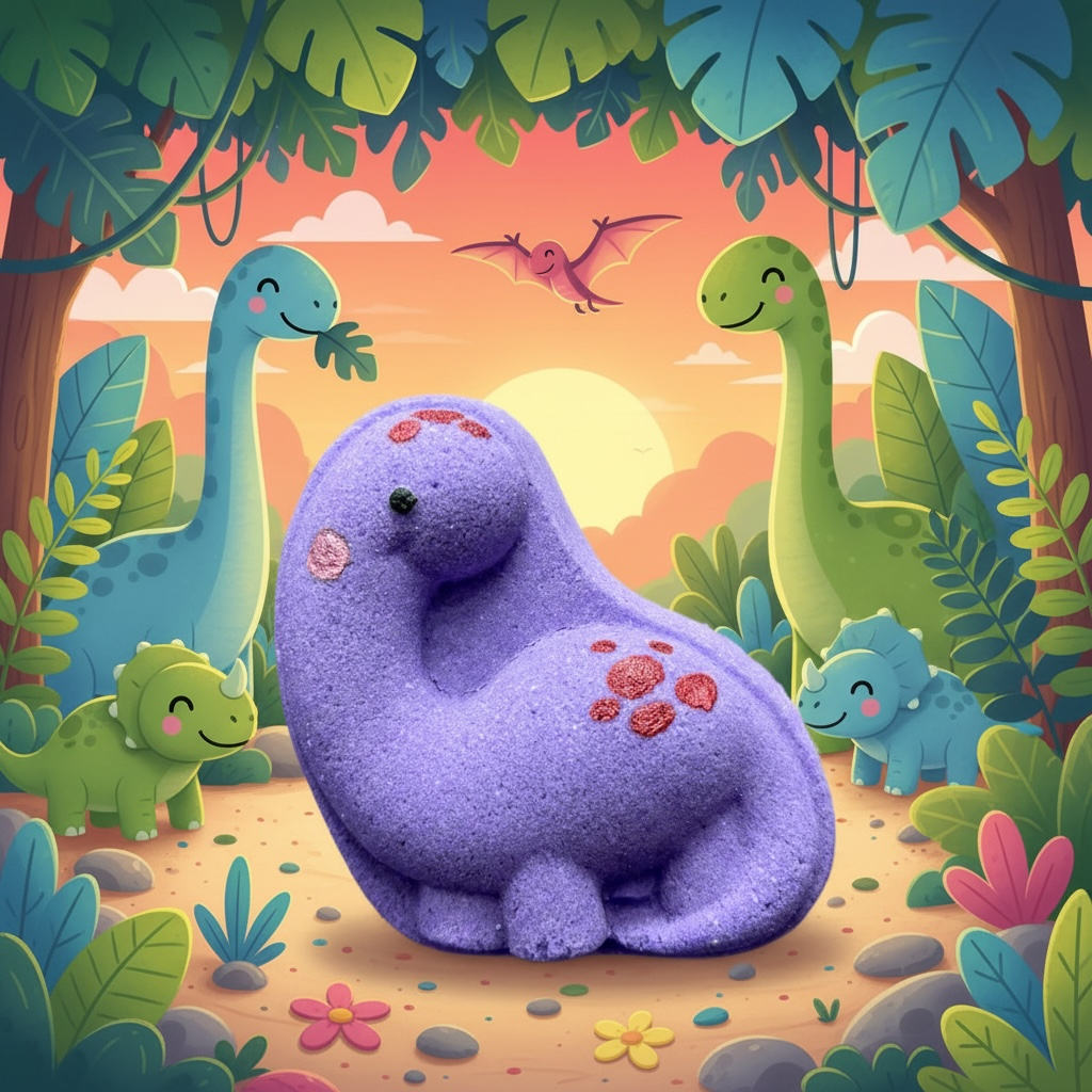 Brontosaurus buddy toy prize bath bomb - Charming Cheshire, petrichor, nettle, green leaves, moss, amber musk, melon