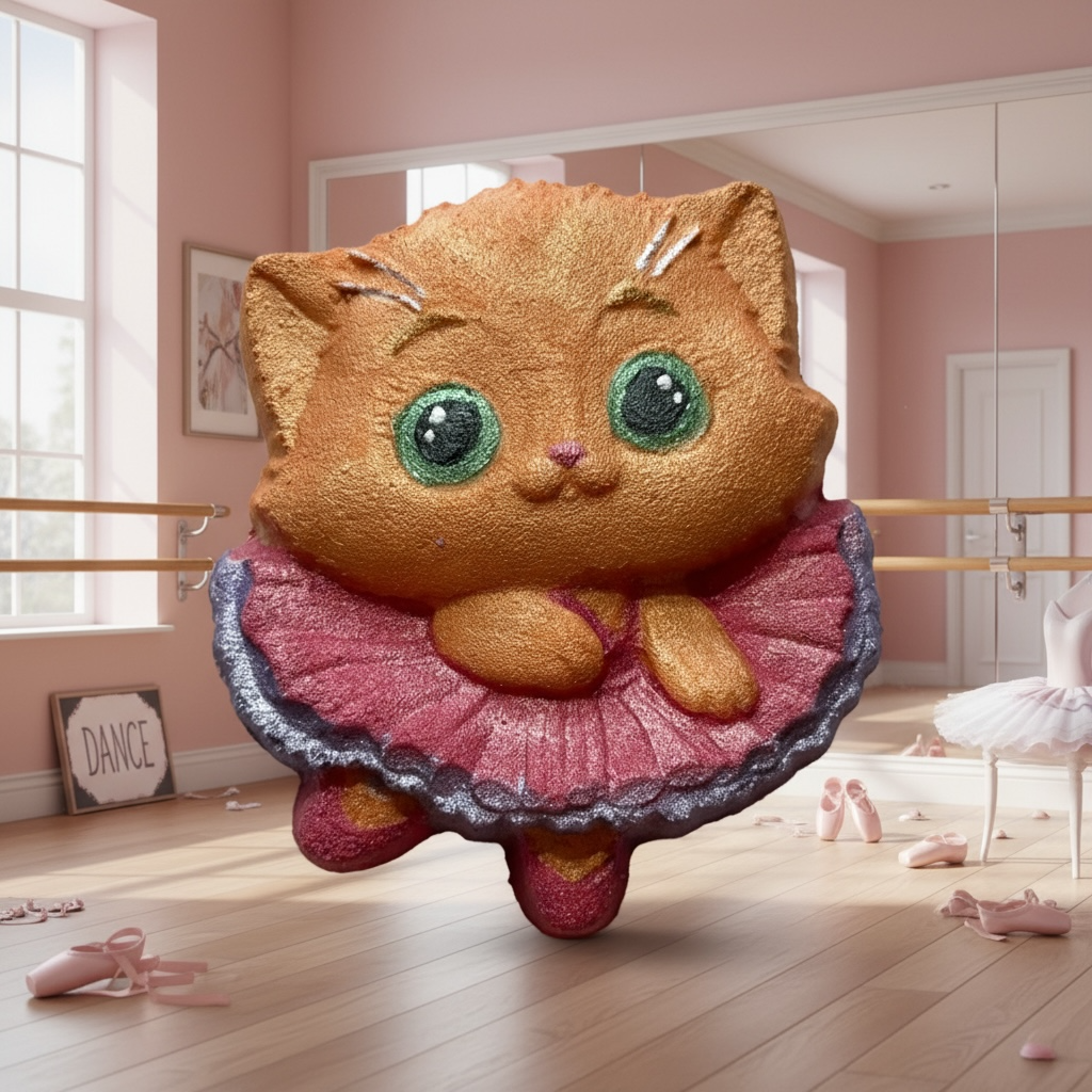 Ballerina kitty charm prize bath bomb - Charming Cheshire, amber, black cherry, vanilla, sandalwood, musk