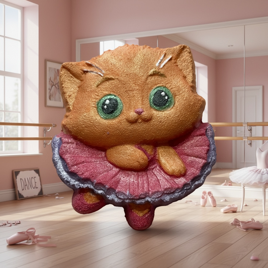 Ballerina kitty charm prize bath bomb - Charming Cheshire, amber, black cherry, vanilla, sandalwood, musk