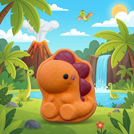 T Rex buddy toy prize bath bomb - Charming Cheshire, plum, cherry, sugared amber, vanilla, freesia