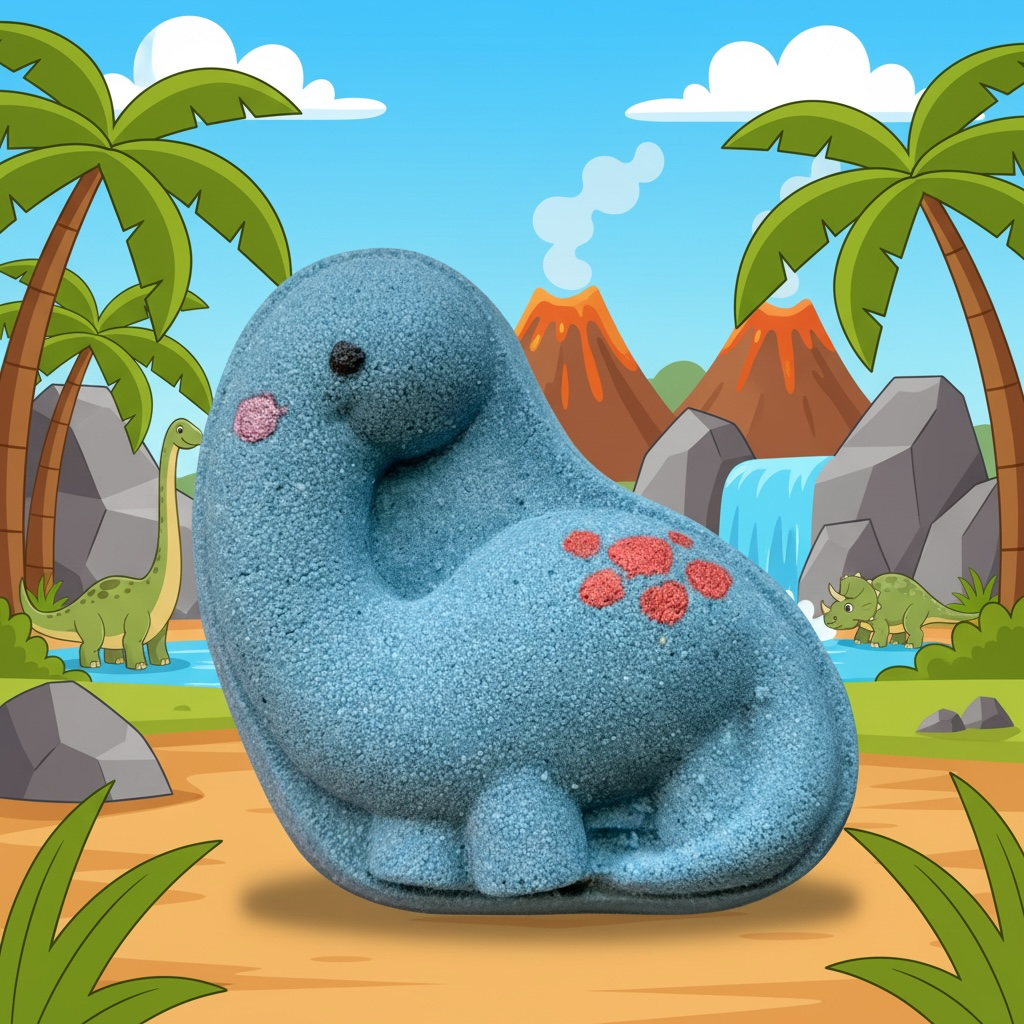 Brontosaurus buddy toy prize bath bomb - Charming Cheshire, grapefruit, yuzu, lemon, pomegranate, jasmine, musk, amber, sandalwood