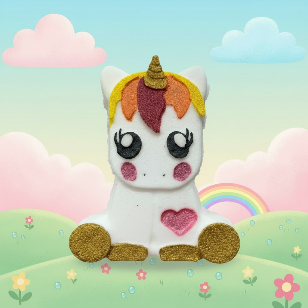 Shy Unicorn charm prize bath bomb - Charming Cheshire, ocean air, cypress, coastal driftwood, ambergris, cedar, white musk