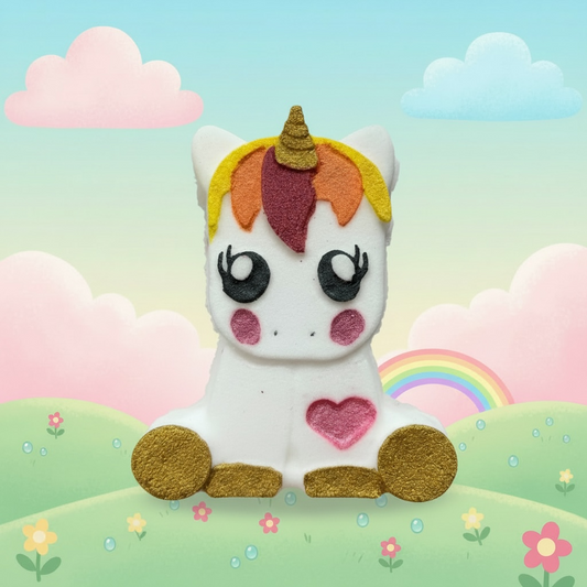 Shy Unicorn charm prize bath bomb - Charming Cheshire, ocean air, cypress, coastal driftwood, ambergris, cedar, white musk