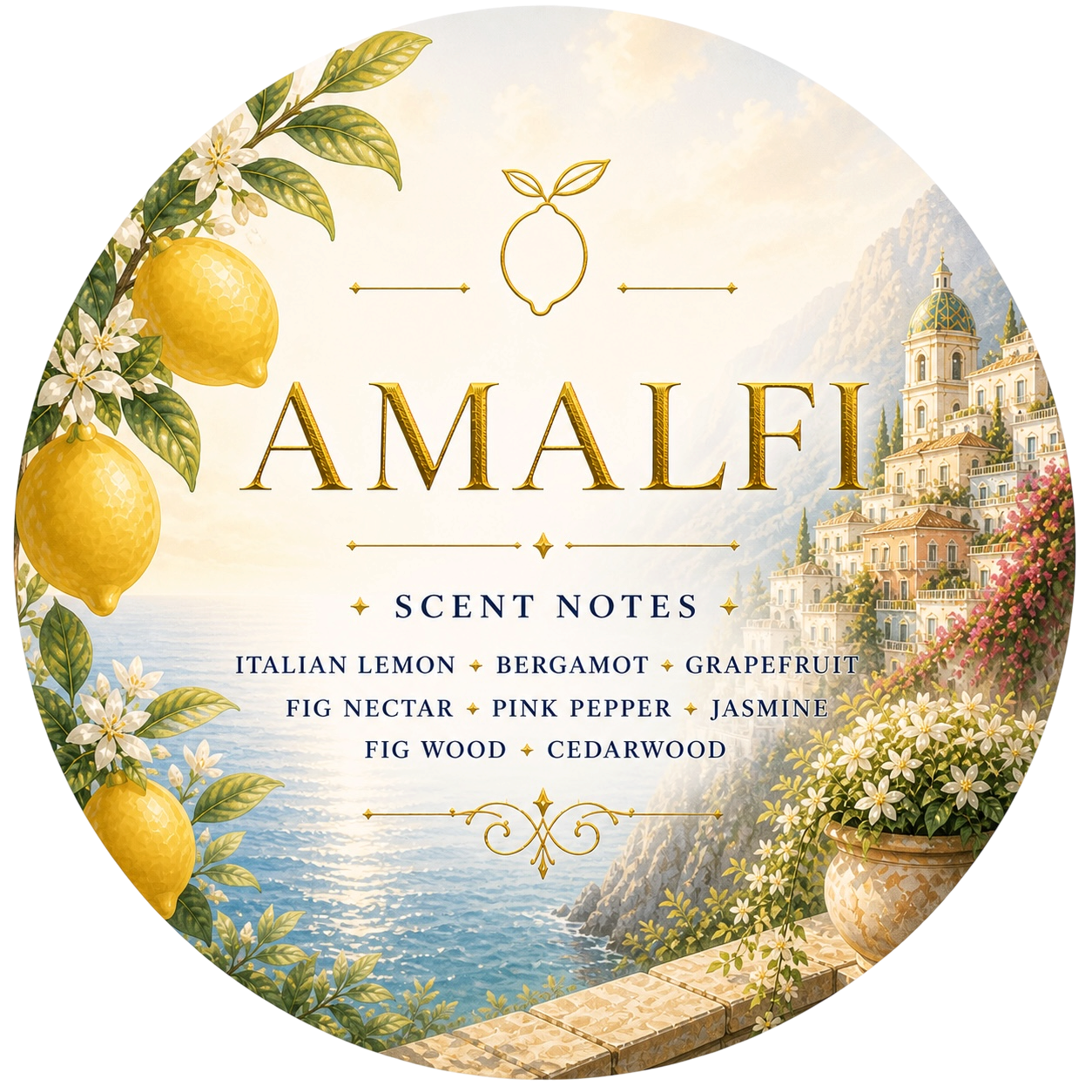 Amalfi - Charming Cheshires, Italian Lemon, Bergamot, Grapefruit, Fig Nectar, Pink Pepper, Jasmine, Fig Wood, Cedarwood