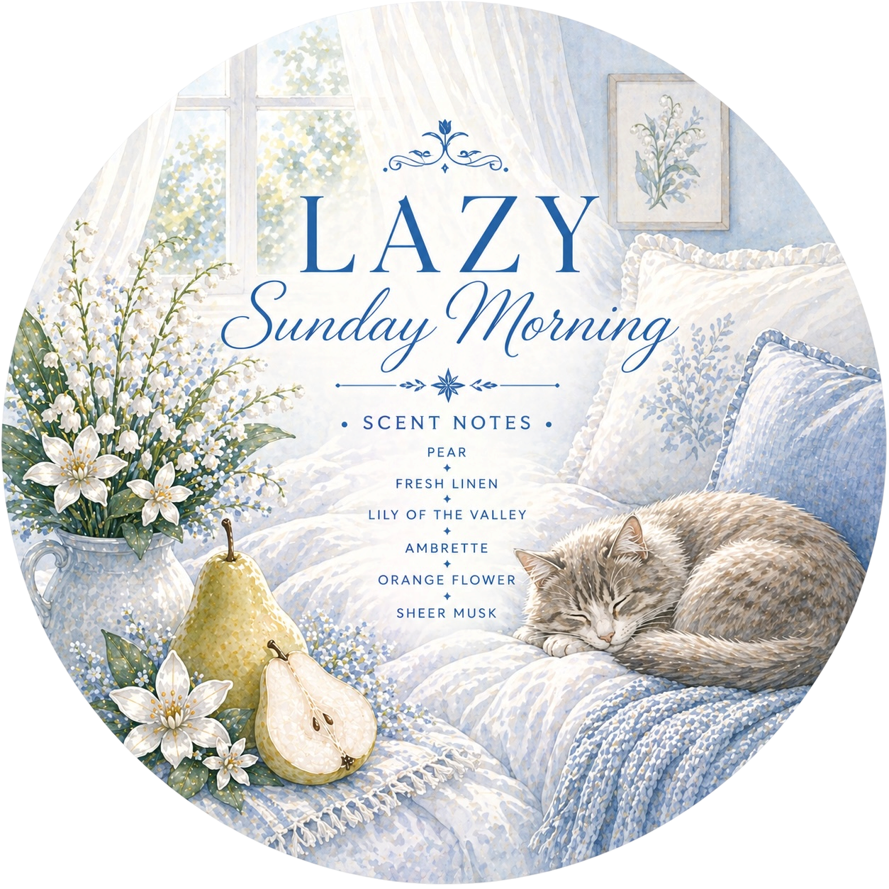 Lazy Sunday Morning - Charming Cheshires, Pear, Fresh Linen, Lily Of The Valley, Ambrette, Orange Flower, Sheer Musk