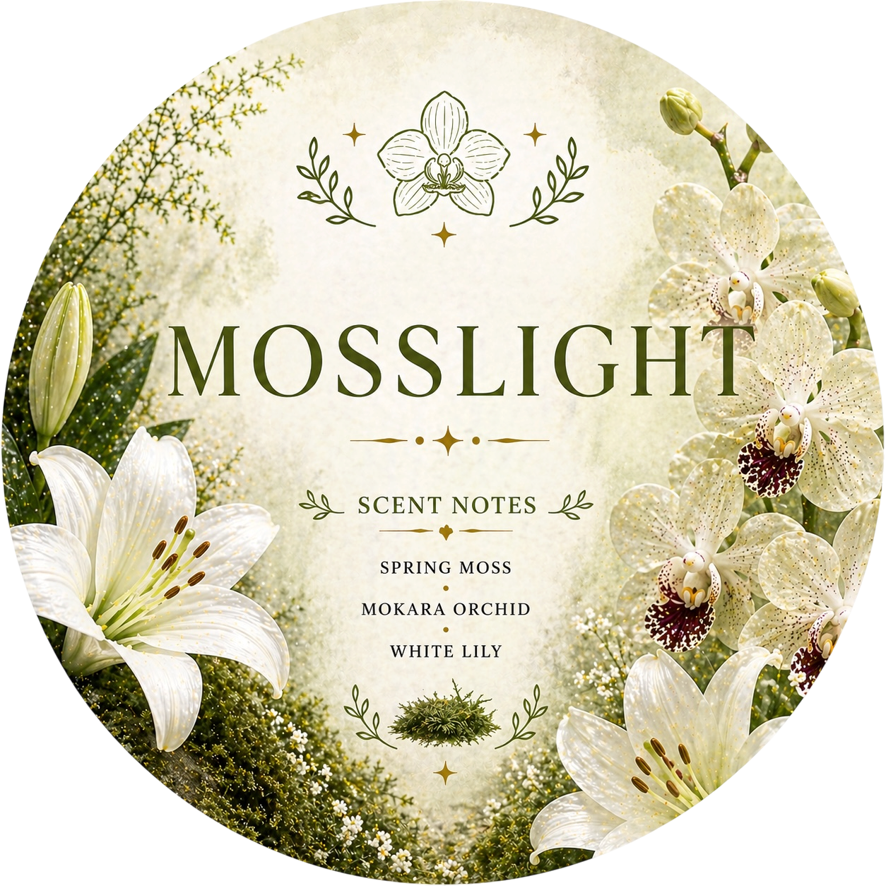 Mosslight - Charming Cheshires, spring orchid, lily, Mokara orchid
