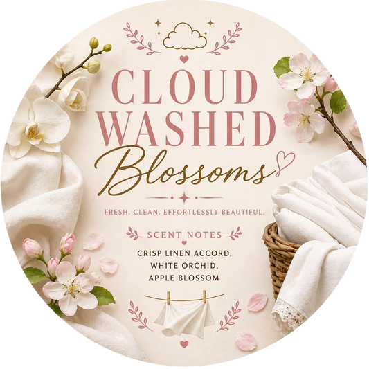 Cloud washed blossoms - Charming Cheshires, crisp linen accord, white orchid, apple blossom