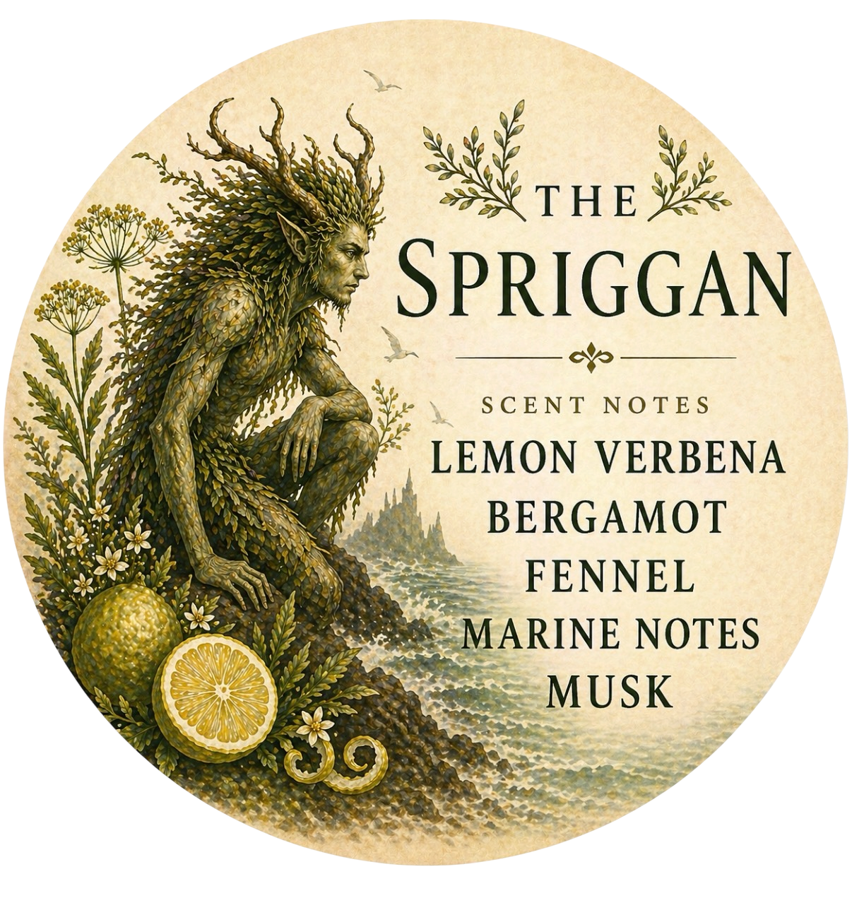 The Spriggan - Charming Cheshire, lemon verbena, bergamot, fennel, marine notes, musk