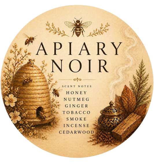 Apiary Noir - Charming Cheshire, honey, nutmeg, ginger, tobacco, smoke, incense, cedarwood